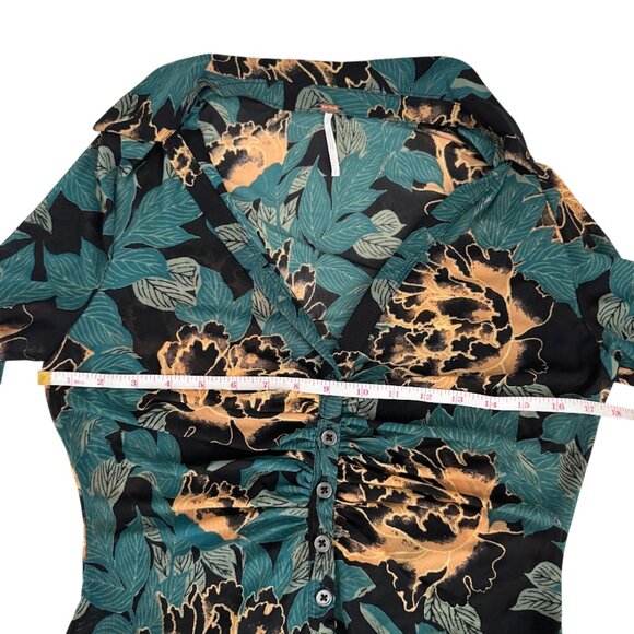 Free People Lucky Shirtee Black Bloom Green Floral Mesh Top Size S - Picture 7 of 13